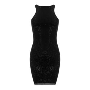 OW Collection Rhinestone LBD Black Caviar Mini Dress XS